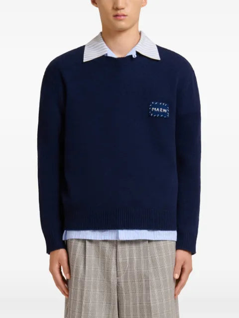 Marni deep blue cashmere sweater with Marni patch