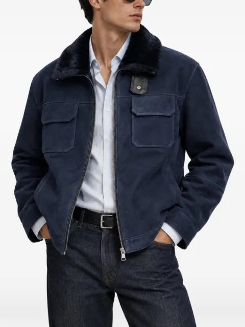 Poche Paris shearling-collar suede jacket
