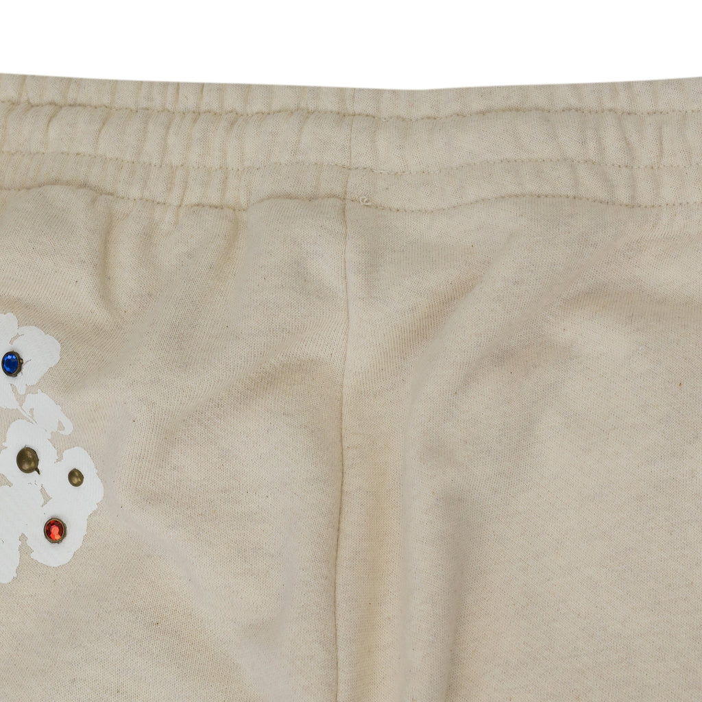 Cream Rhinestone Cotton Wreath Sweatpants