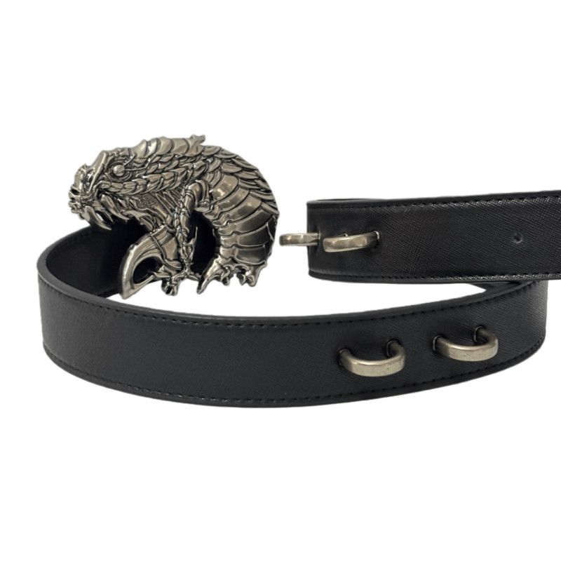 3D Dragon Scale Leather Belt Antique Silver Sculpted Buckle Waist Belt