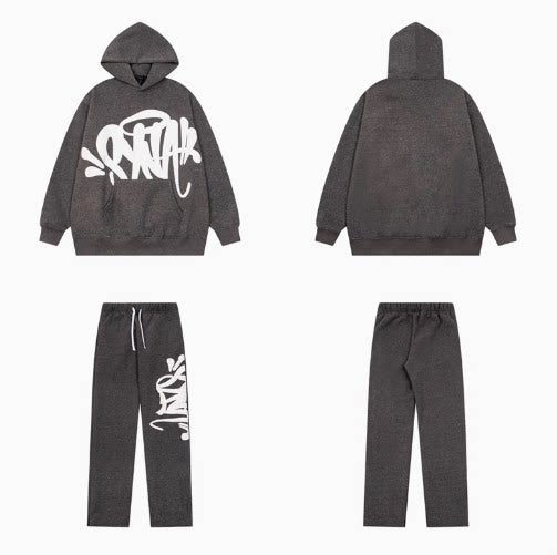 Syna world Drill Graffiti Logo Dark Grey Hoodie And Sweatpants Set