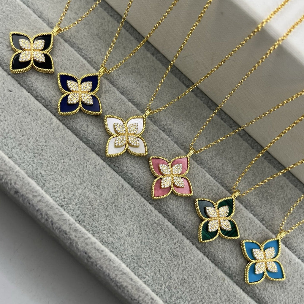 Roberto Coin Style Four-Leaf Clover Cubic Zirconia Necklace