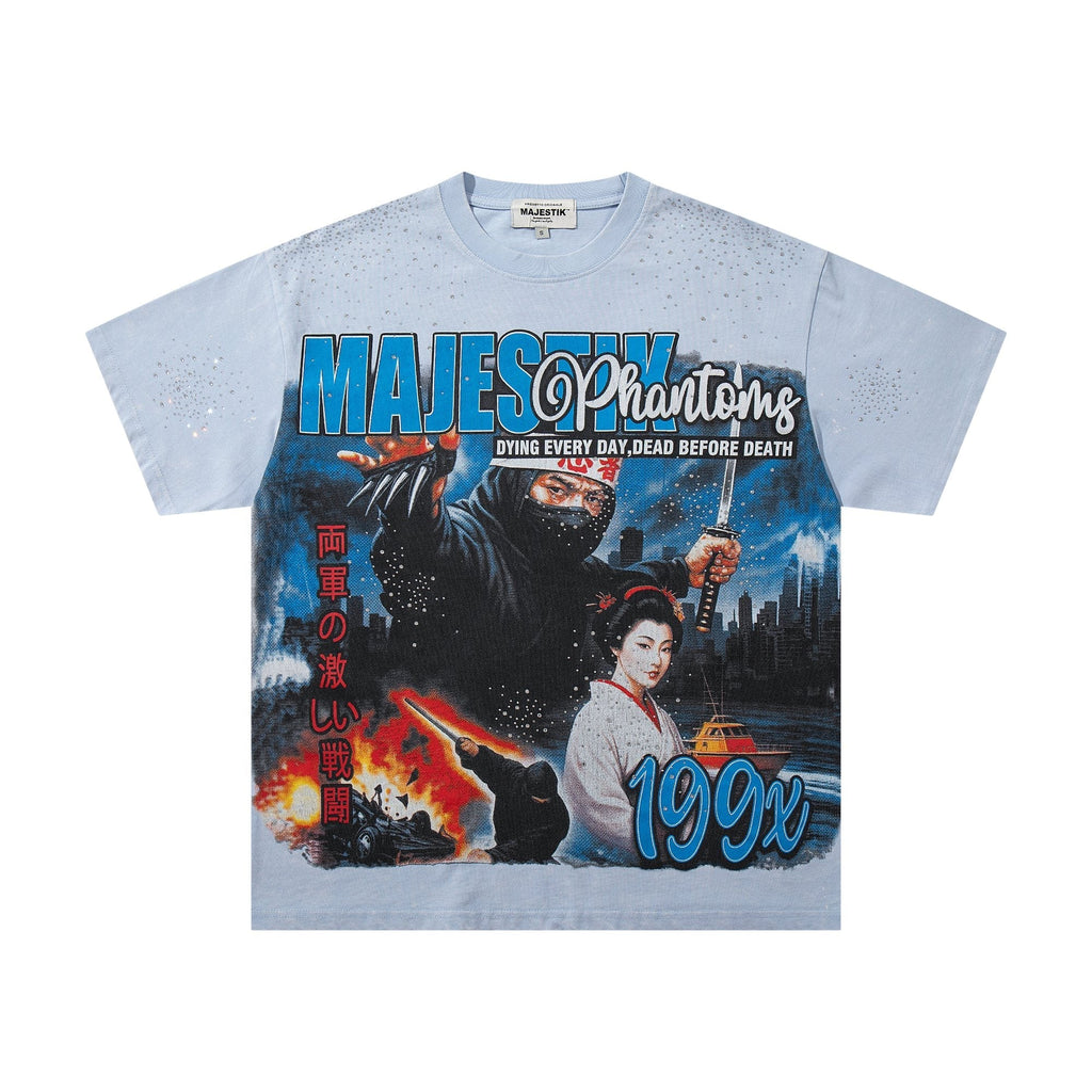 MAJESTIK Washed Rhinestone Graphic T-Shirt