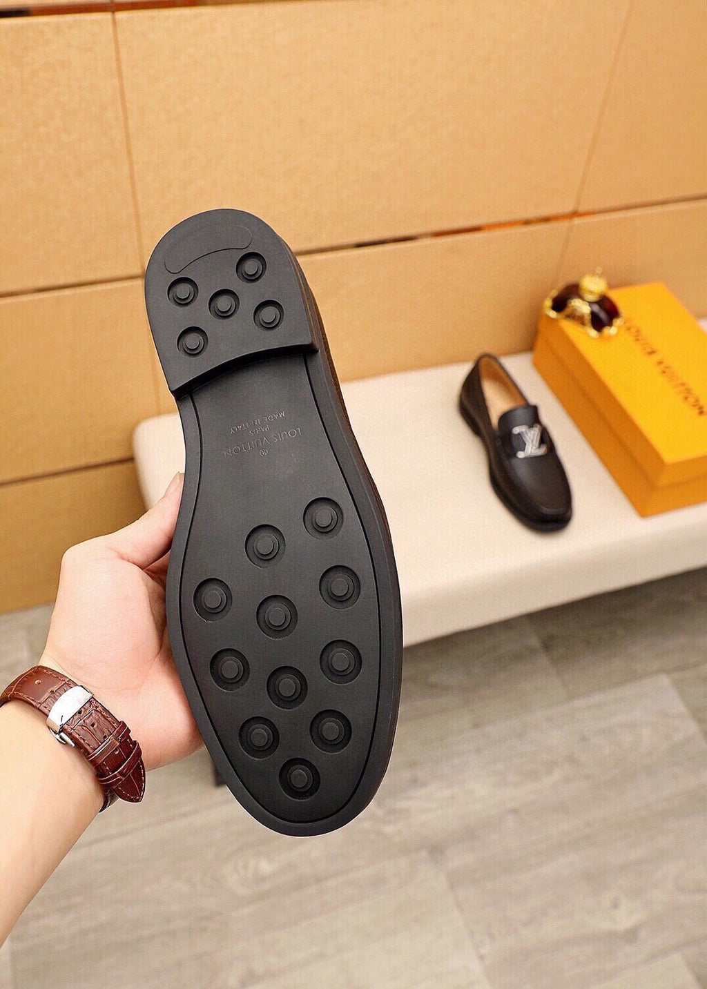Louis Vuitton Black Pebbled Loafers - Monogram Detail