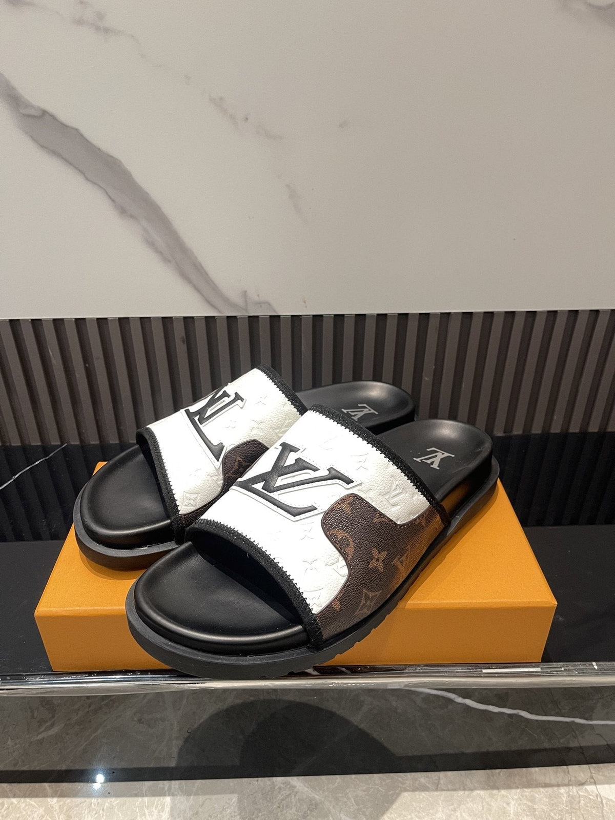 Louis Vuitton Brown Patterned Slide Sandals
