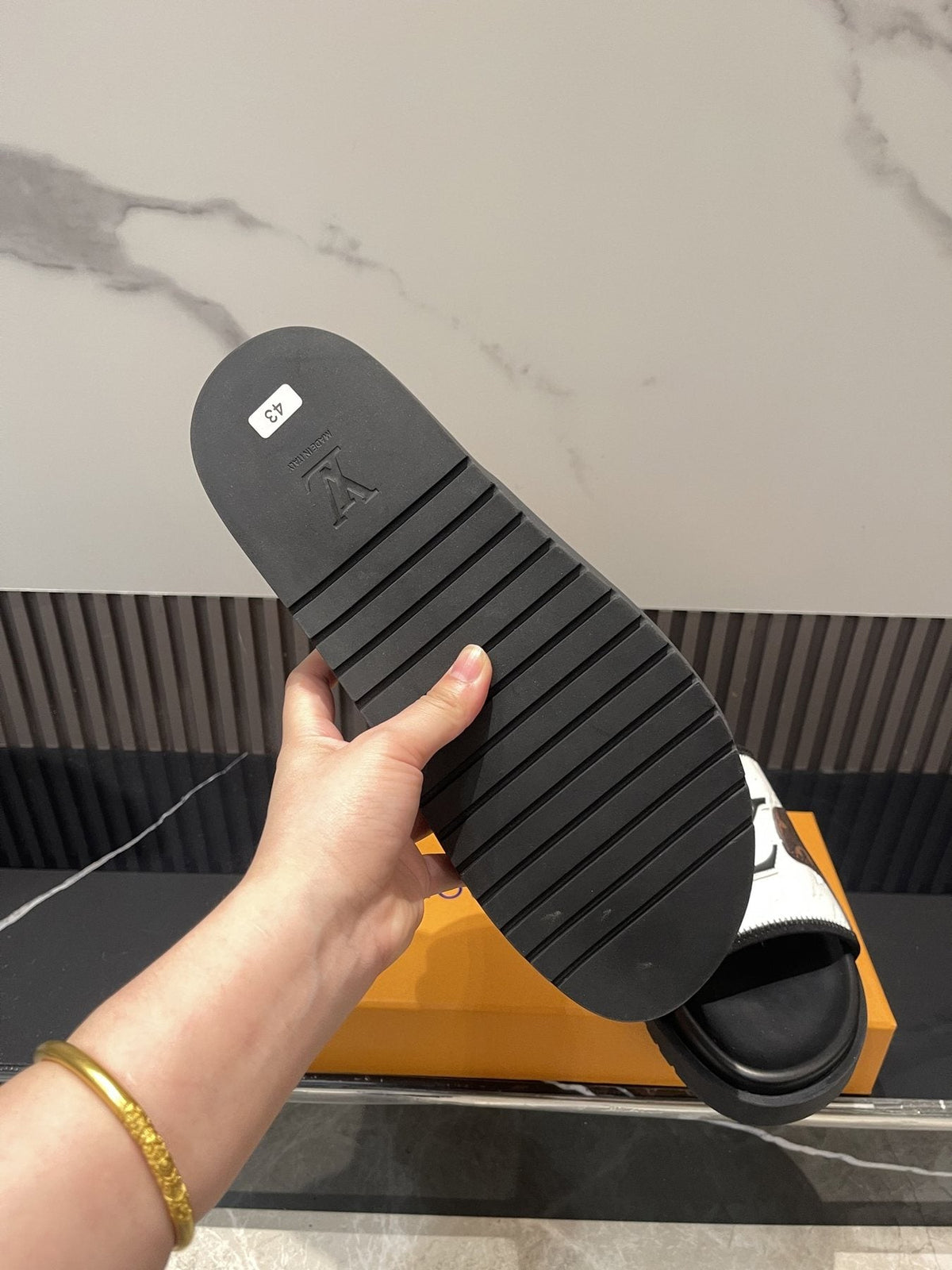 Louis Vuitton Brown Patterned Slide Sandals