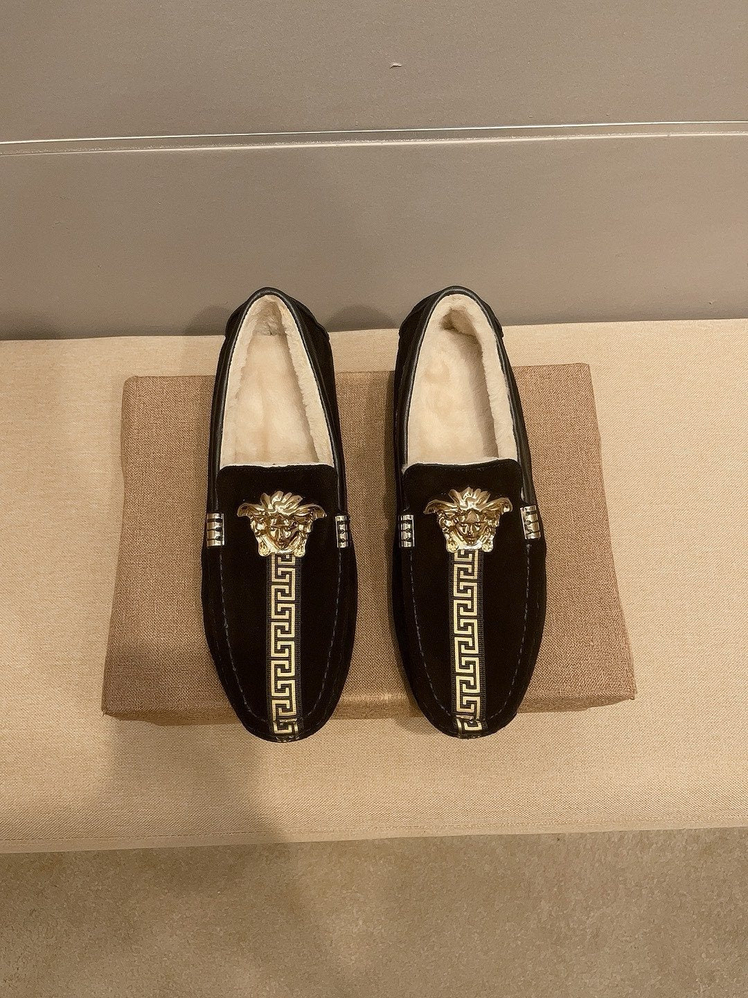Versace Men's Black Gold-Detail Slip-On Shoes