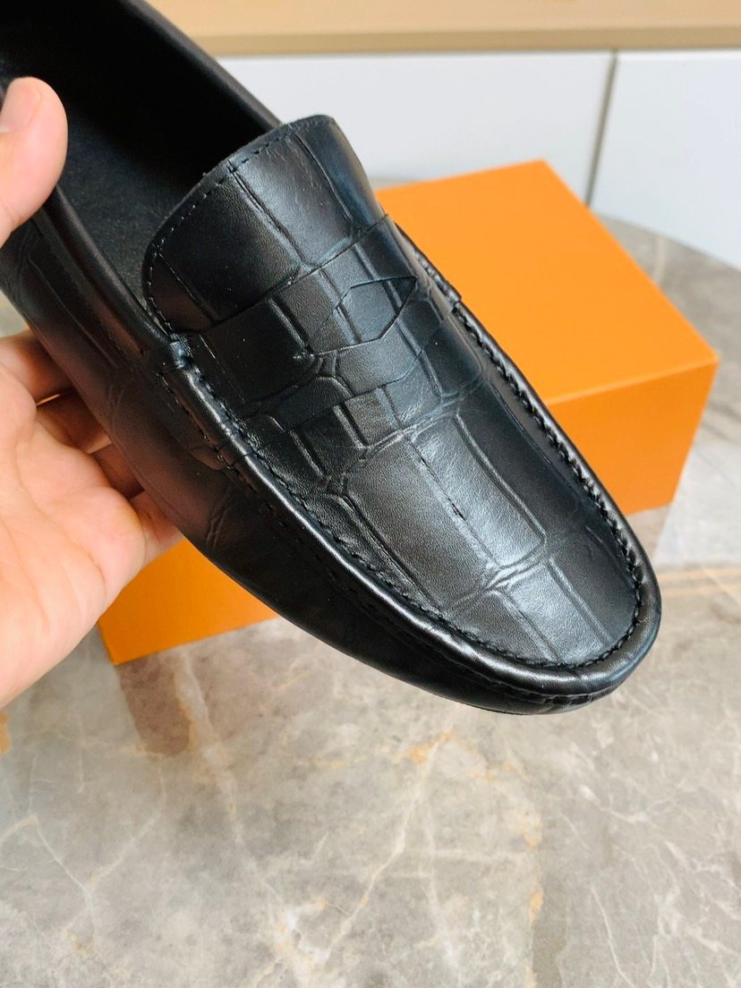 Louis Vuitton Black Leather Slip-On Loafers