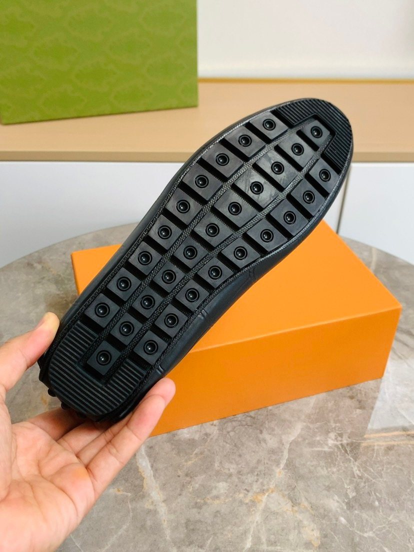 Louis Vuitton Black Leather Slip-On Loafers