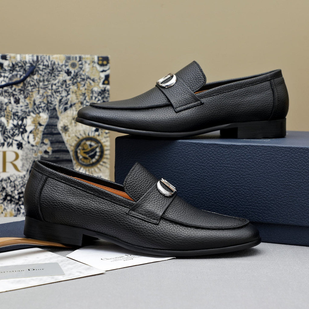 Dior Black Pebbled Leather Loafers