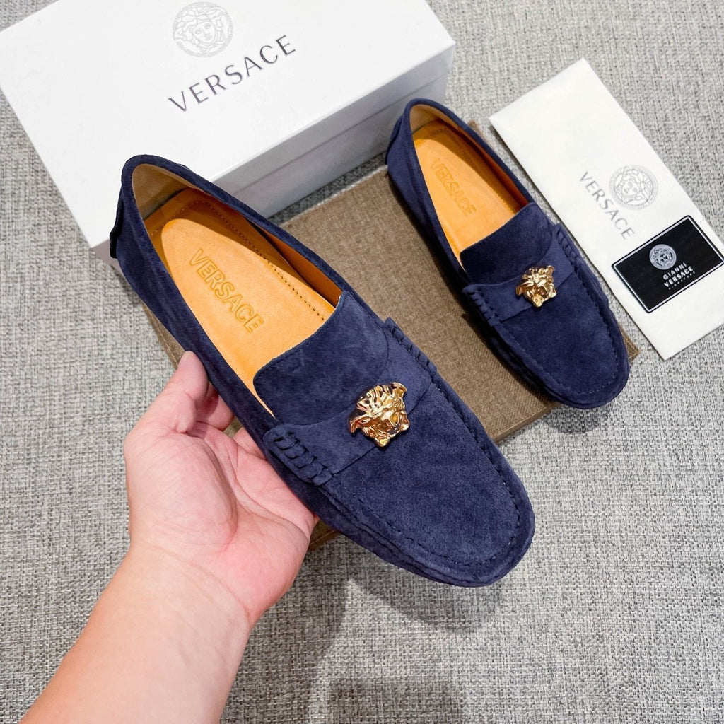 Versace Men's Navy Blue Ornament Loafers