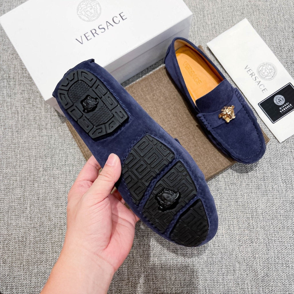 Versace Men's Navy Blue Ornament Loafers