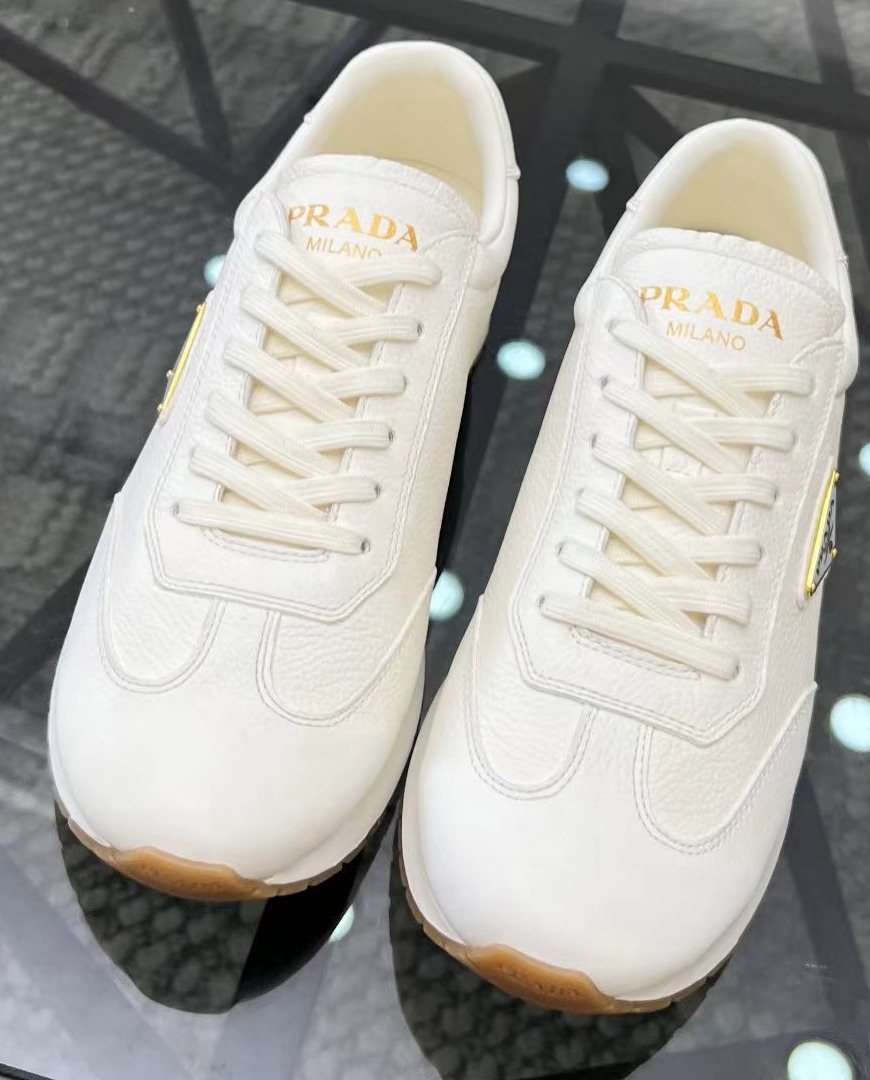 Prada White Beige Low-Top Sneakers