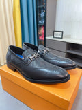 Louis Vuitton Embossed Logo Slip-On Dress Shoes - Dark Charcoal Gray