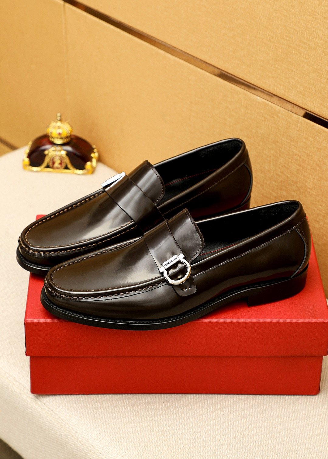 Ferragamo Black Buckle Moc-Toe Loafers