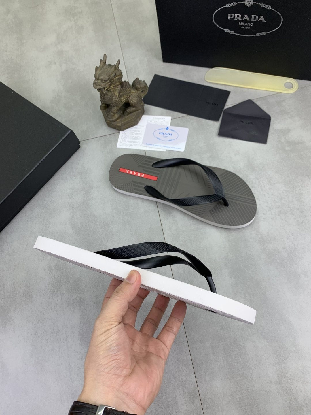 Prada Gray and Black Flip-Flops