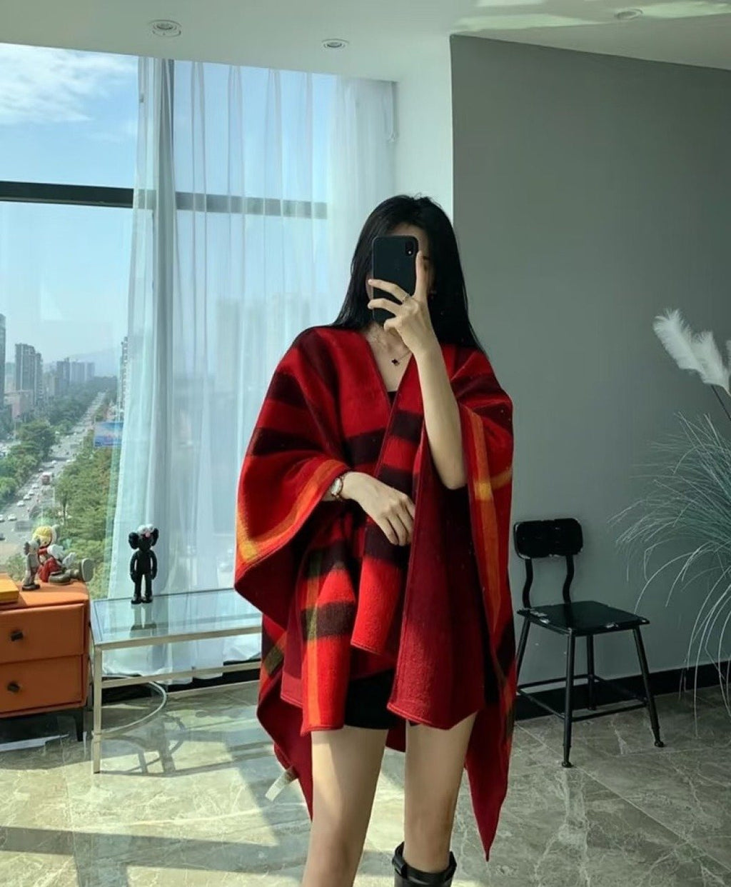 Burberry Reversible Plaid Cape Wrap