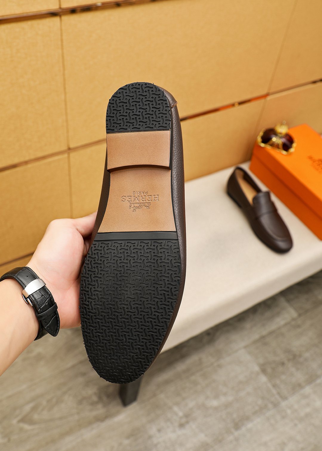 Hermès Pebbled Leather Loafers
