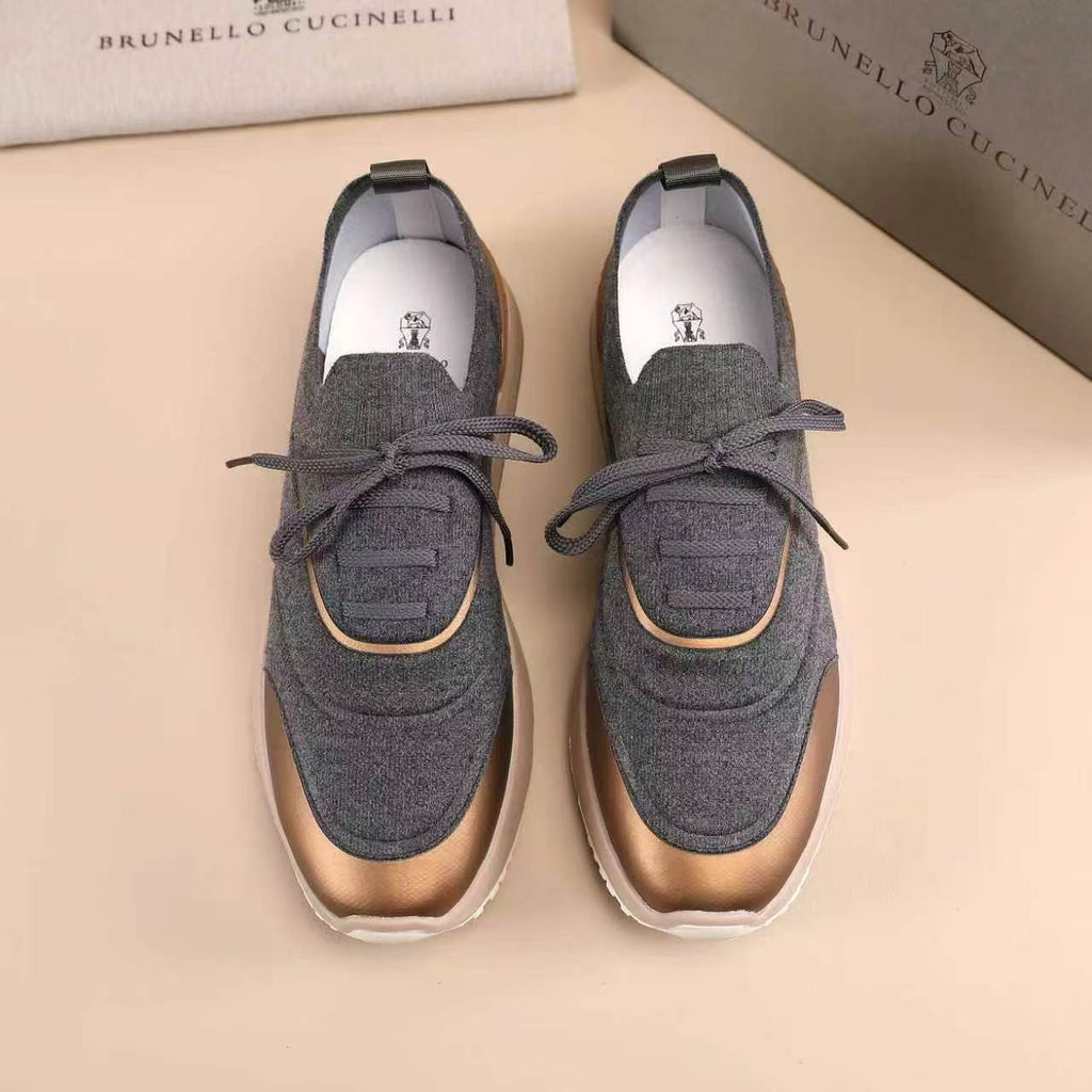 Brunello Cucinelli Men's Knit Lace-Up Sneakers - Layered Contrast Panels