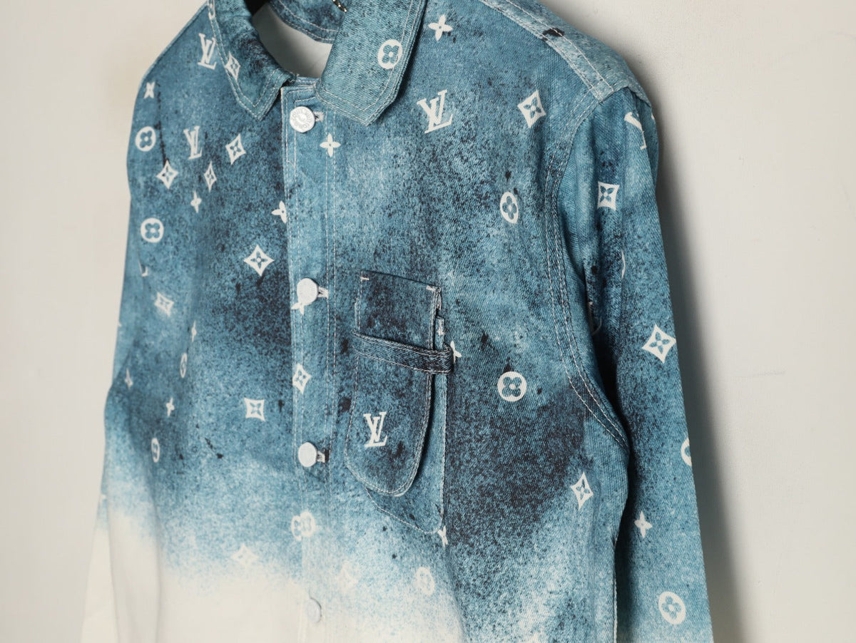 Louis Vuitton Galaxy-Style Monogram Gradient Denim Shirt Jacket - Blue and Cream